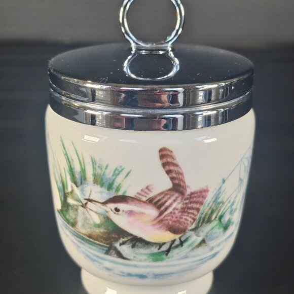 Royal Worcester Egg Coddler Cup Screw On Metal Lid Bird Collection Design - Picture 1 of 9